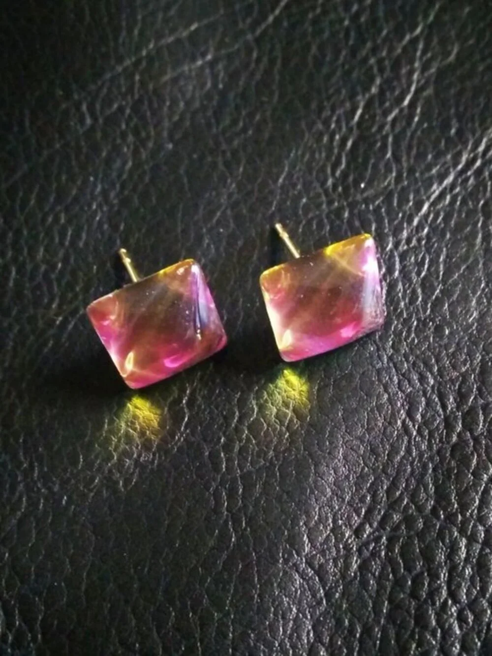 Intense Pink Hues: Versatile Iridescent Shimmering Square Stud Post Earrings
